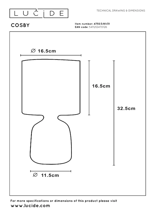 Lucide COSBY - Table lamp - Ø 16,5 cm - 1xE14 - White - technical